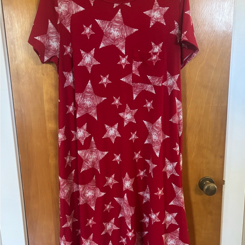 Red & White Star Pattern LuLaRoe Carly Swing Dress Women’s XL